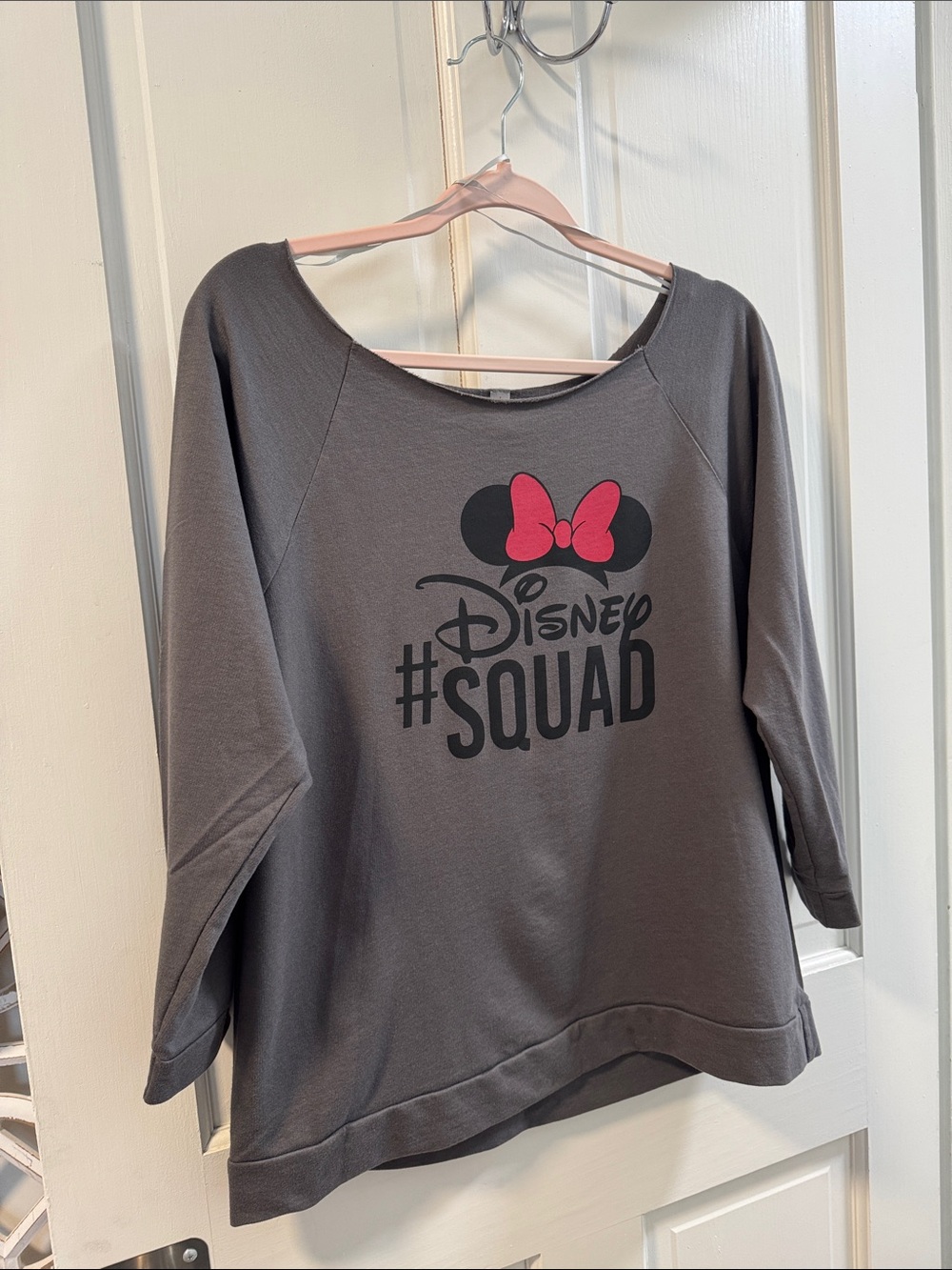 Disney Gray Minnie Mouse #SQUAD Sweatshirt with Pink Bow